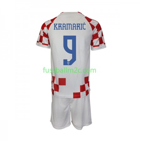 Fußballtrikots Kroatien Kramaric 9 Kinder Heim Trikotsatz WM 2022